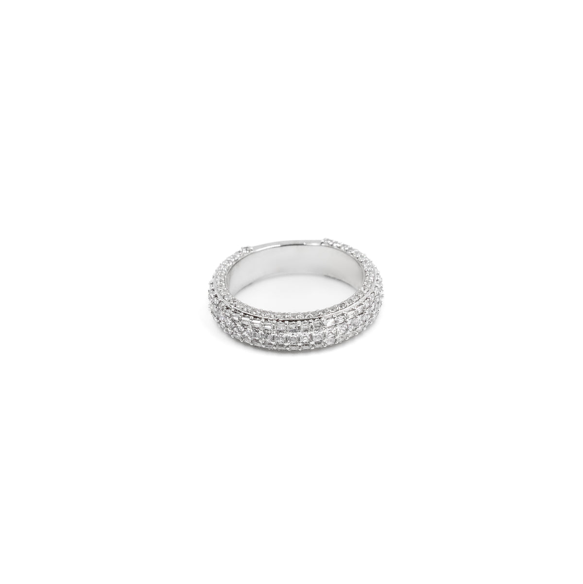 Elegant Three Row Dome Ring in 925 silver, featuring a bold dome design with three rows of sparkling diamonds, perfect for a luxurious and modern look.