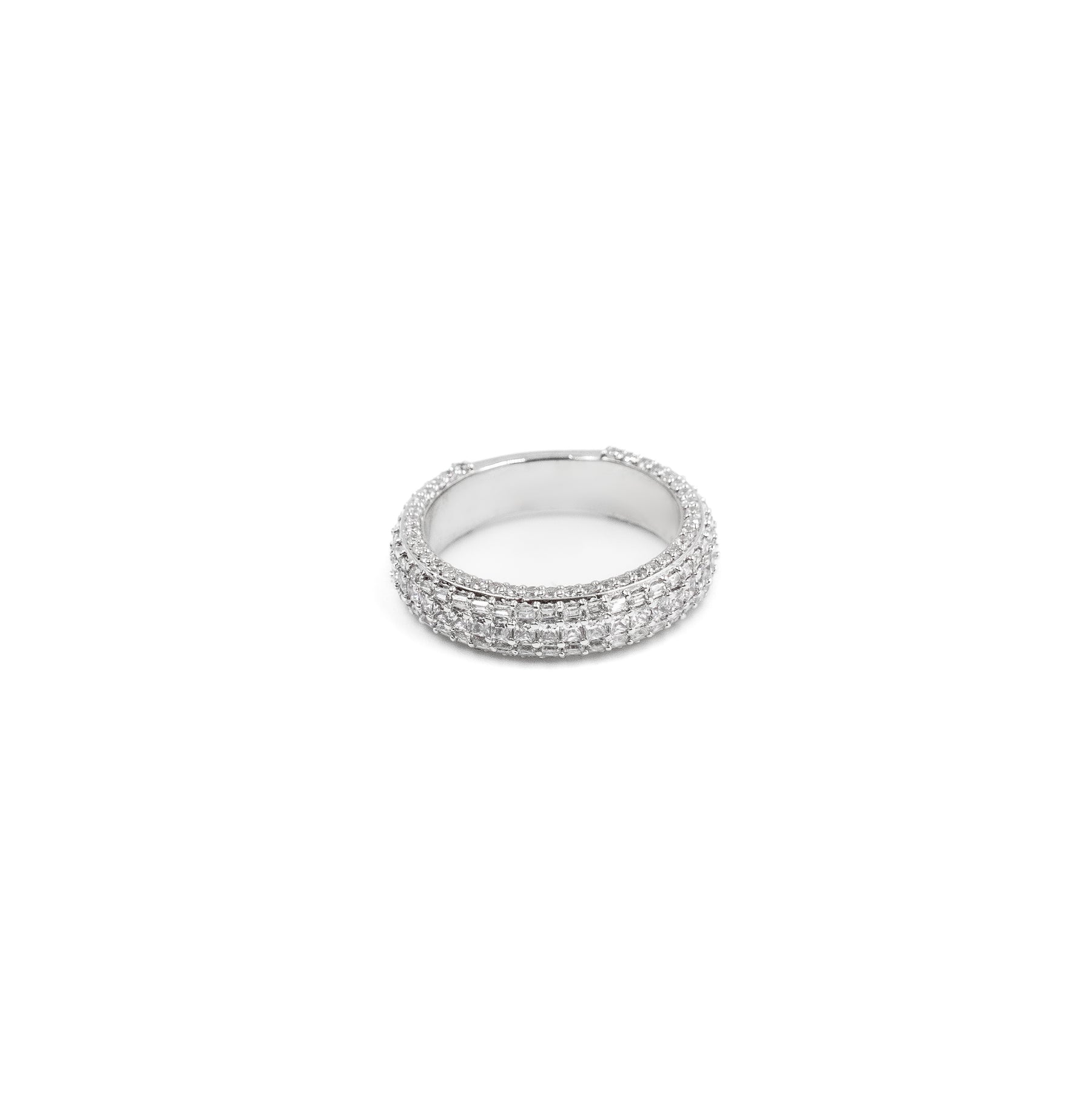 Elegant Three Row Dome Ring in 925 silver, featuring a bold dome design with three rows of sparkling diamonds, perfect for a luxurious and modern look.