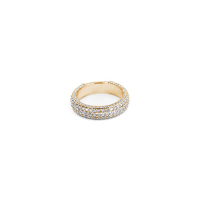 Luxurious Three Row Dome Ring in gold, showcasing a bold dome design with three rows of radiant diamonds for a sophisticated and timeless appearance.