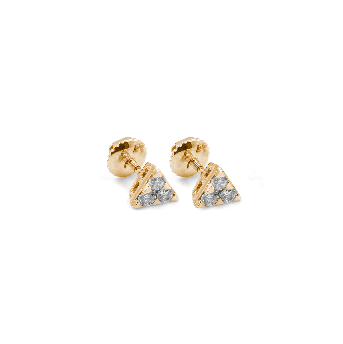 Elegant Triangle Diamond Earrings in gold, designed with a contemporary triangular shape and radiant diamonds, offering a refined and luxurious appearance."