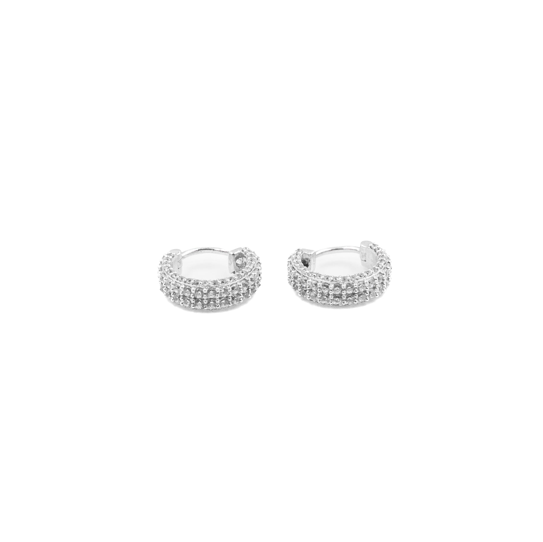 Sophisticated Two Row Hoop Diamond Earrings in 925 silver, featuring two rows of sparkling diamonds for a timeless and elegant look, perfect for any occasion."
