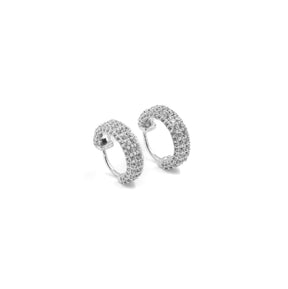 Side view of Two Row Hoop Diamond Earrings in 925 silver, showcasing the elegant two rows of diamonds and the refined hoop design, adding a touch of sophistication to any look."